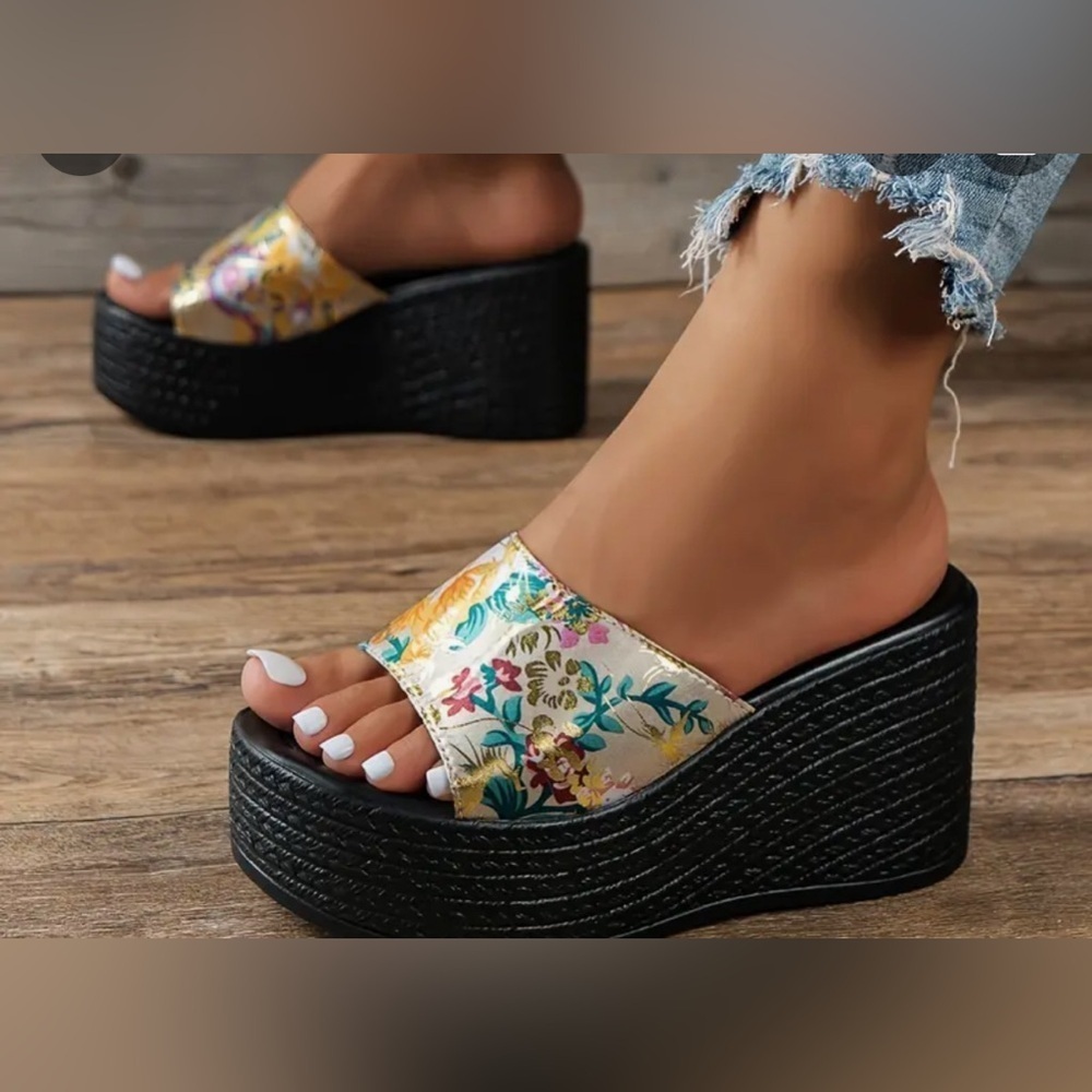 Women’s Satin Flower Wedge Sandal